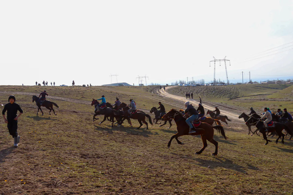 Ko'pkari (or Uloq) is one of the national sports of the Uzbek people, with roots tracing back to ancient Turkic tribes. In this competition, participants on horseback struggle to seize and carry a goa