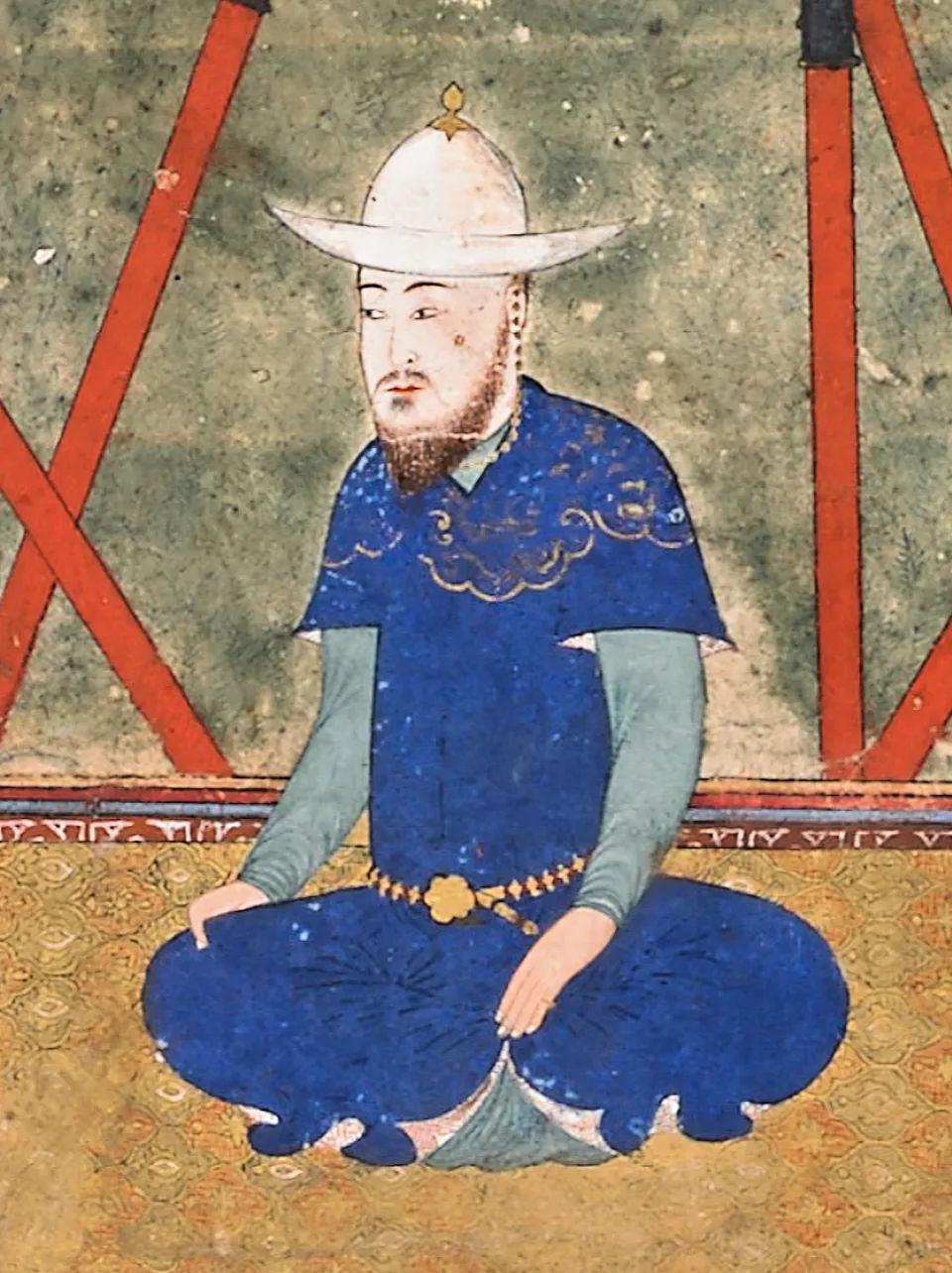 Name and title of Ulugh Beg on the canopy over the ruler.( Art of the Persian courts : selections from the Art and History Trust Collection p.70 ) Ulugh Beg, Timurid painting 1425-50 Ulugh Beg with la