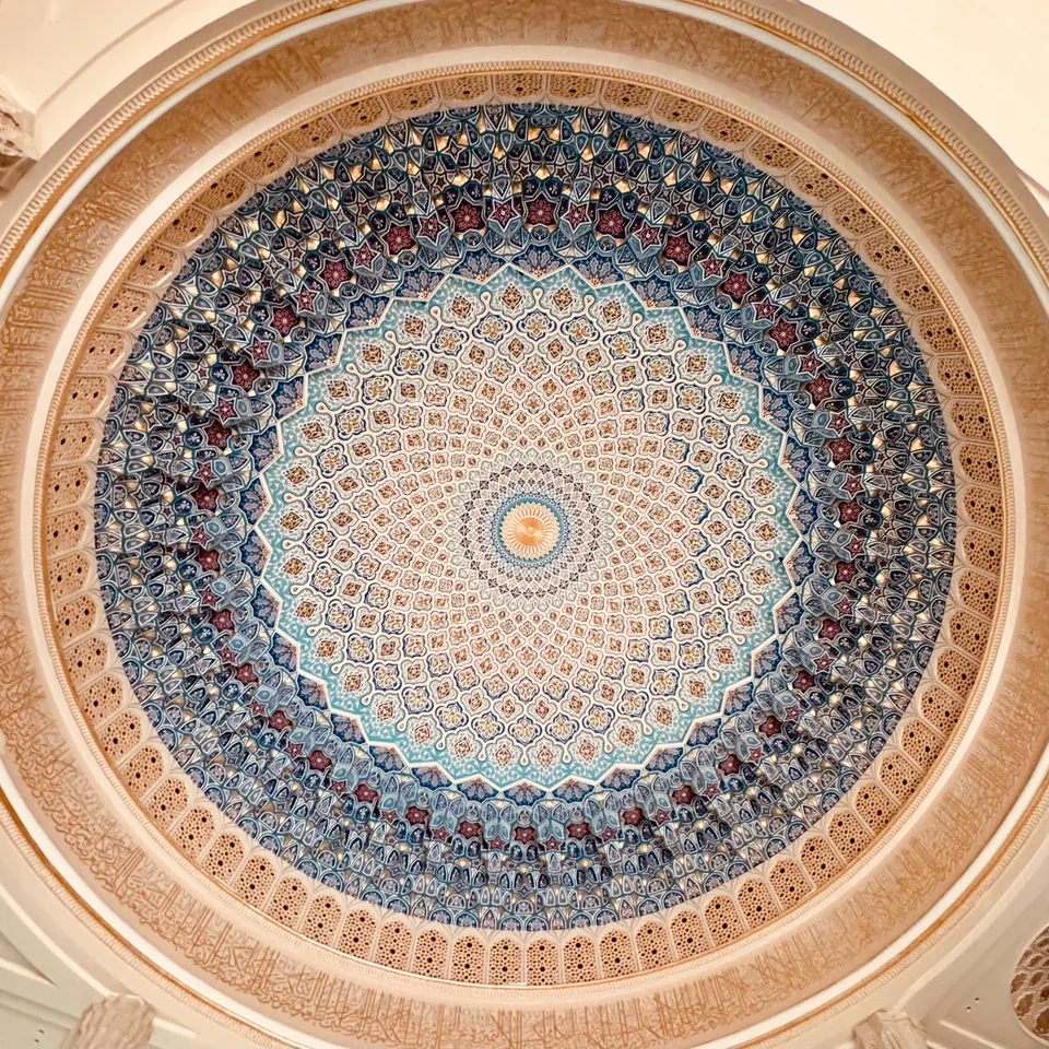 The interior of the dome of the Imam al-Bukhari Memorial Complex