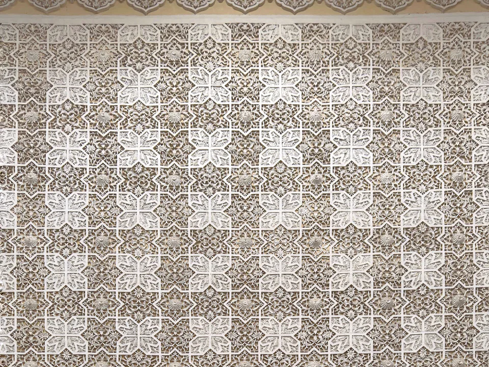 Stucco wall decoration in the main hall of the Central Exhibition Hall of the Academy of Arts of Uzbekistan, Tashkent.