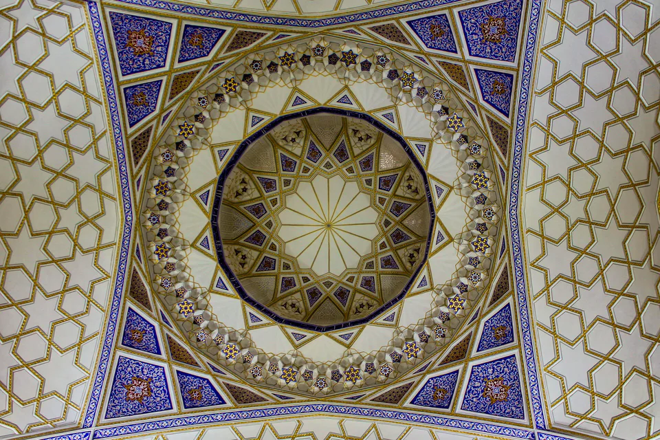 Gourkhan dome paintings in Mir Arab medrese. Bukhara, Uzbekistan.