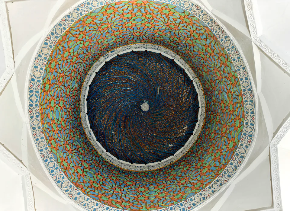 Inside view of the dome of Modar-i-Khan mausoleum, Kokand, Uzbekistan