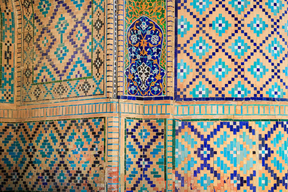 Exterior decorative elements of Nadir Divan Begi madrasa, Bukhara, Uzbekistan