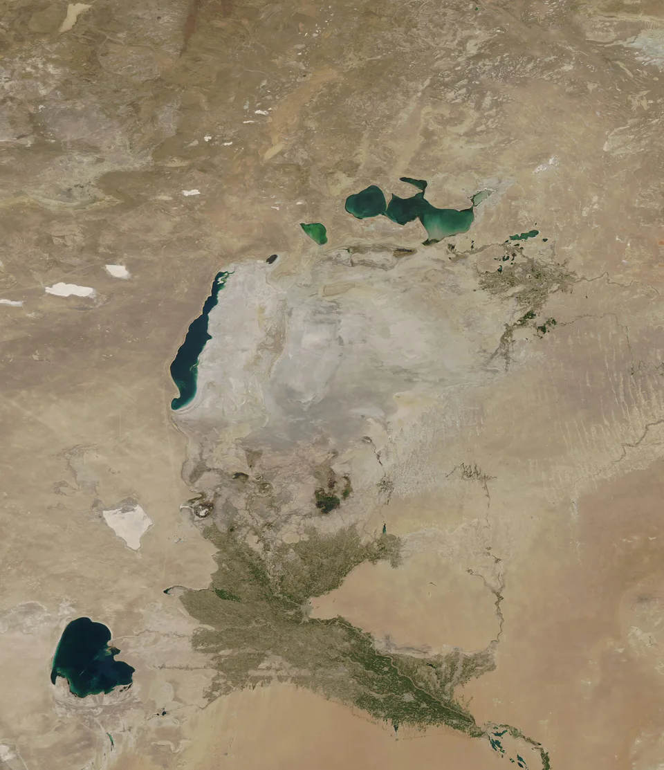 A satellite view of the remains of the Aral Sea as of August 2021.