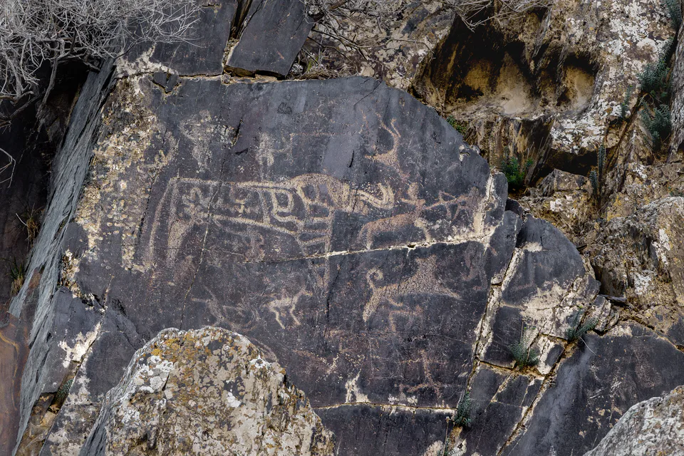 Sarmishsai petroglyphs, Navbakhor District, Navoyi Region, Uzbekistan.