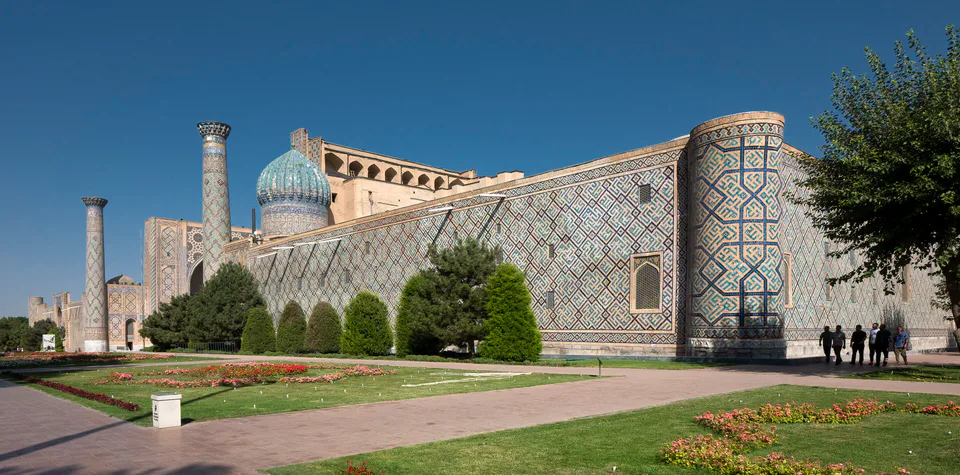 Sher-Dor Madrasa and Ulugh Beg Madrasa, left side, Samarkand, Uzbekistan