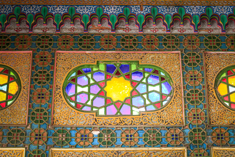 Decorated interior of Sitori-i-Mokhi Khosa palace, Bukhara, Uzbekistan