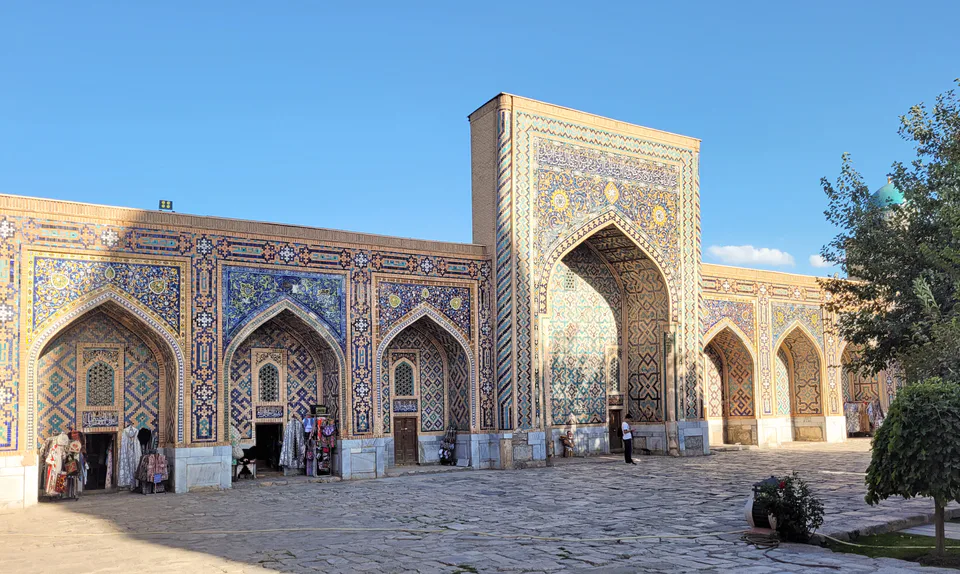 Courtyard of Tilya-Kori Madrasa in Samarkand, Uzbekistan