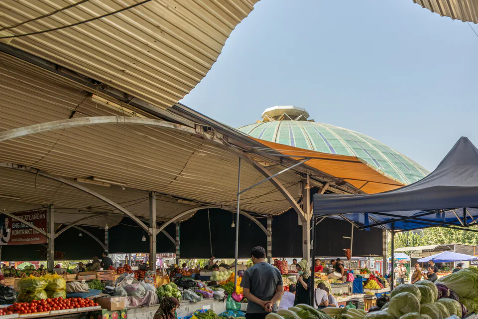 Vegetables sold at the Chorsu market in Tashkent, Uzbekistan, August 2025.