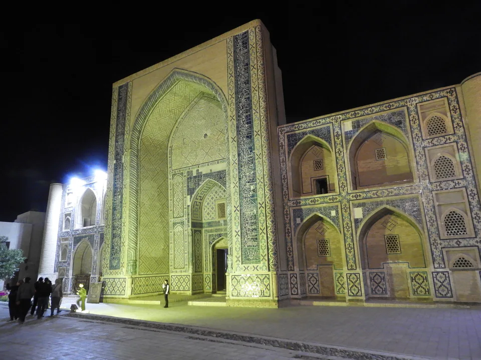 Ulugh Beg madrasa in Bukhara by night