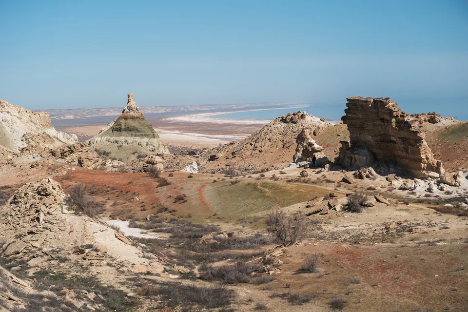 Rock tower at Kasarma location. Saigachiy reserve, Kungrad District, Karakalpakstan, Uzbekistan.