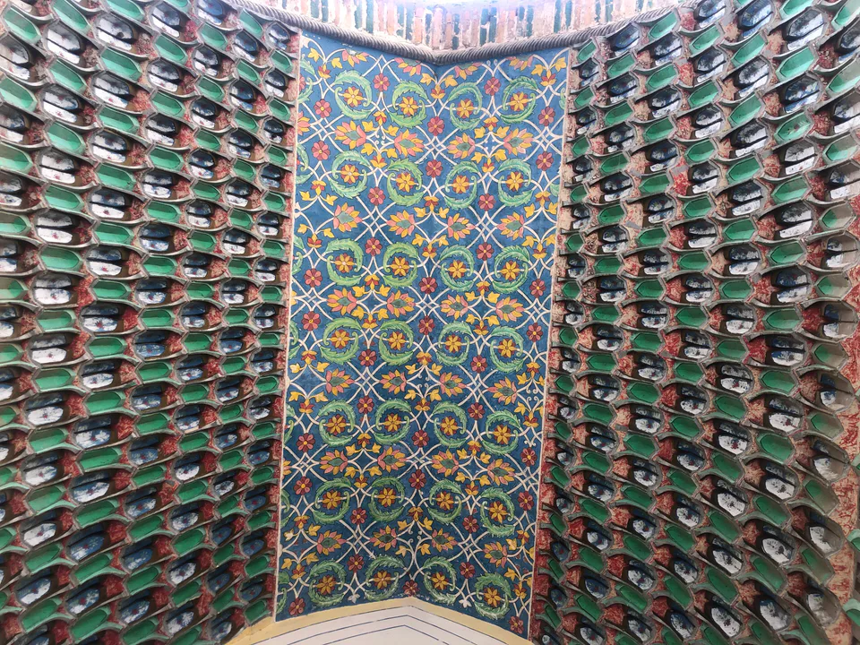 Patterned decorations in the mausoleum of Khoja Amin. These decorations belong to the 17th century.
